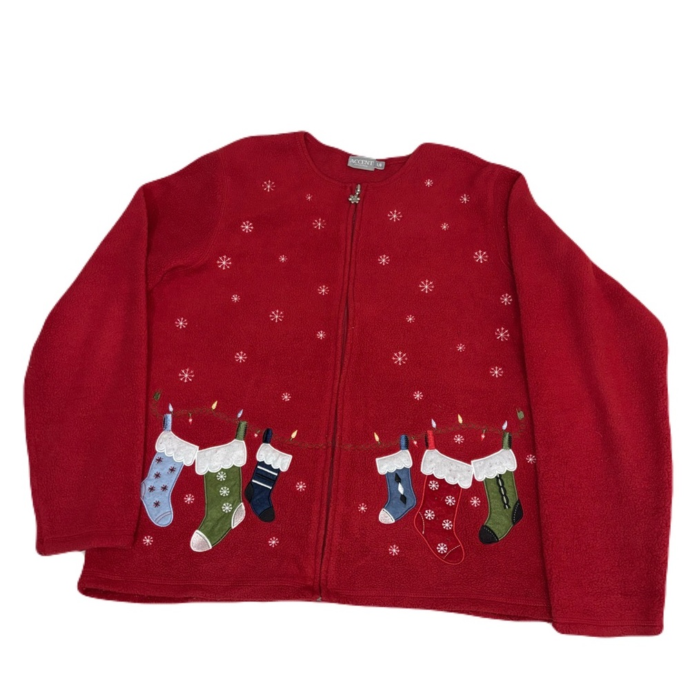 Festive Red Cardigan with Stocking Design